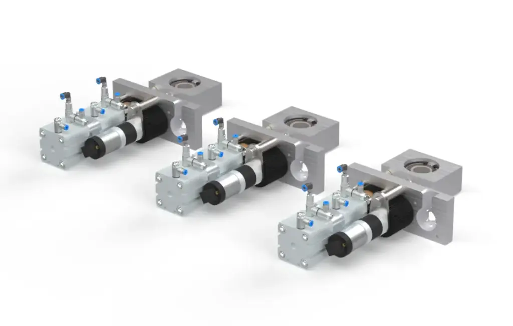Assemblies consisting of multiple milled parts, turned parts, ball bearings, pneumatic cylinders, DC drives, and gears